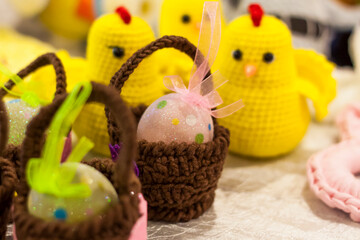 Knitted toys. Crocheted Easter yellow chickens. Handmade Easter Toy, Plush Stuffed Toys,