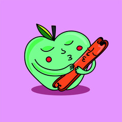 lovers apple and cinnamon hand drawing vector
