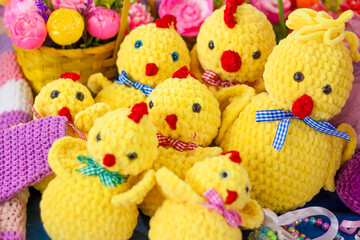 Knitted toys. Crocheted Easter yellow chickens. Handmade Easter Toy, Plush Stuffed Toys,