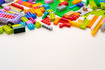 Details of kids plastic constructor on white background