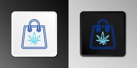 Line Shopping paper bag of medical marijuana or cannabis leaf icon isolated on grey background. Buying cannabis. Hemp symbol. Colorful outline concept. Vector