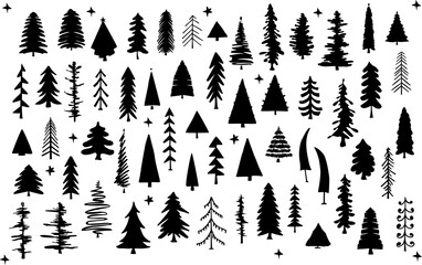 various  silhouette  pine trees  set, isolated vector illustration graphic collection - obrazy, fototapety, plakaty