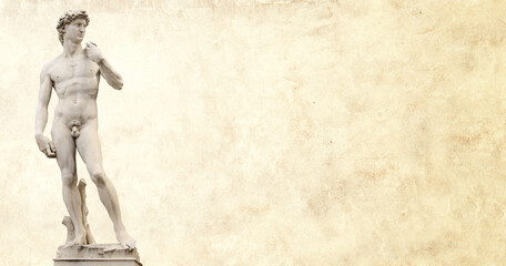 Grunge background with paper texture and statue of Michelangelo's David