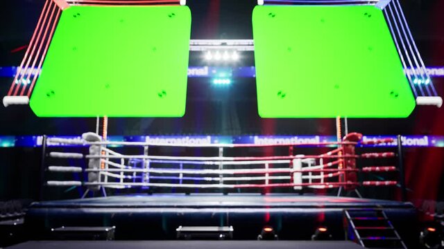 Empty boxing arena with green markered scoreboard for tracking High quality 4k footage mocap