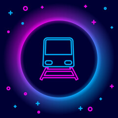 Glowing neon line Train icon isolated on black background. Public transportation symbol. Subway train transport. Metro underground. Colorful outline concept. Vector