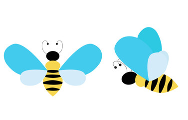 Vector illustration of two bees in different positions of the wings