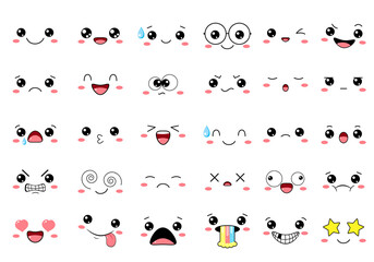 Set of kawaii emoticons with different mood