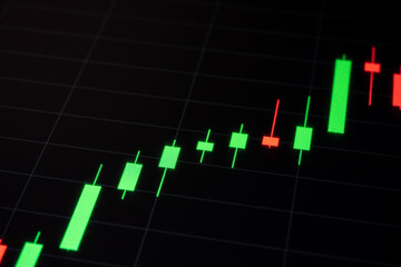 Economic graphic. Financial chart, stock analysis data for business background in digital screen. Graphics growth forex finance market. Stock analyzing. Price chart bars.