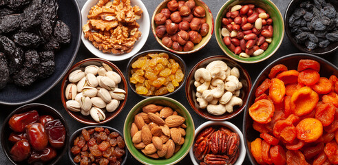 Various dried fruits and nuts