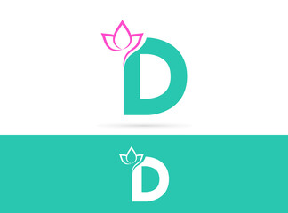 Letter D lotus logo design. Vector combination of flower and letter