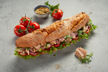 Fresh ingredients near yummy sandwich