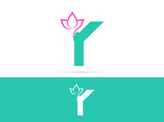 Letter Y lotus logo design. Vector combination of flower and letter