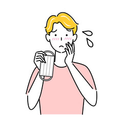 マスクの着用が原因で肌荒れになってしまった男性 イラスト シンプル ベクター 