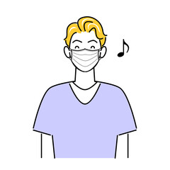 笑顔でマスクをしている爽やかな男性 イラスト シンプル ベクター