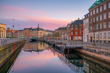 Cityscape of downtown Copenhagen city skyline in Denmark