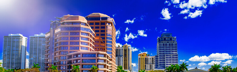 West Palm Beach buildings on a sunny blue sky