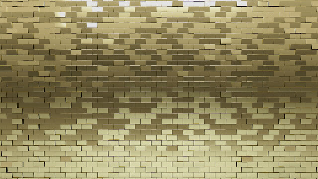 Gold, Rectangle Wall background with tiles. 3D, tile Wallpaper with Luxurious, Polished blocks. 3D Render