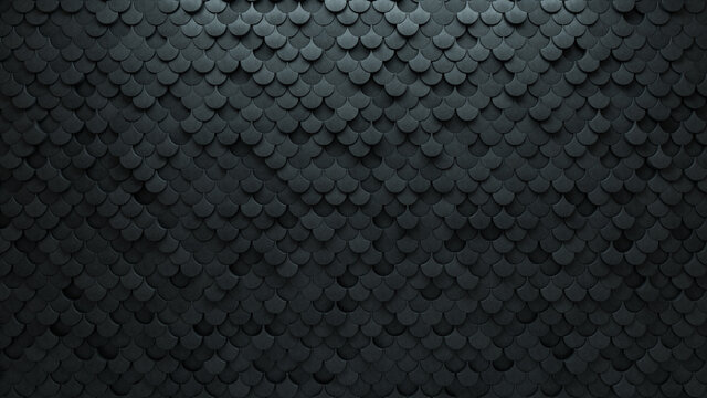 Fish Scale, Polished Wall background with tiles. Futuristic, tile Wallpaper with Concrete, 3D blocks. 3D Render