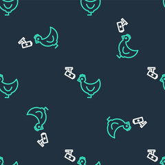 Line Chicken farm and wireless Controlling CCTV security camera icon isolated seamless pattern on black background. Vector
