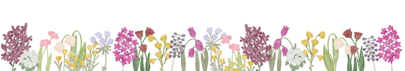 カラフルな花畑のライン素材