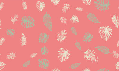 Tropical leaves pattern. Hand drawn illustration.	