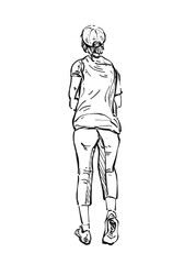 Hand drawn sketch running girl.