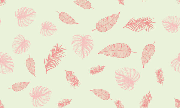 Tropical leaves pattern. Hand drawn illustration.	