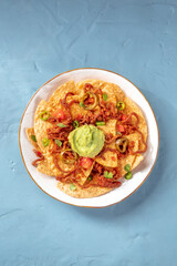 Nachos, Mexican tortilla chips, shot from above