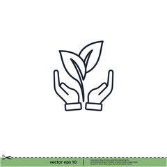 hand and leaf icon save nature symbol logo template