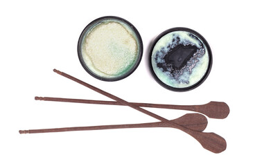 Special bath salt with wooden spoon, isolated