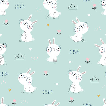 Cute bunny pattern in vector