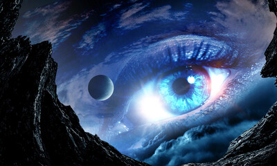 Human eye and space. Elements of this image furnished by NASA.