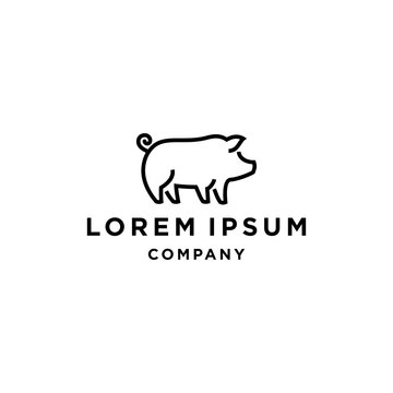 simple pig silhouette logo icon design, minimal pork template clip art vector for restaurant cafe food brand 
