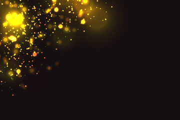 Golden particles. Glowing yellow bokeh circles abstract gold luxury background