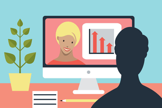 Home Office, Job Interview, Video Chat. Flat Vector Ilustration.