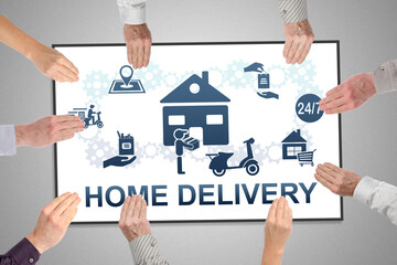 Home delivery concept on a whiteboard