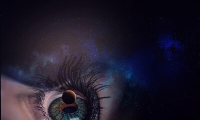 Human eye and space. Elements of this image furnished by NASA.