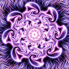 Abstract background with purple shiny neon circles and waves ornament