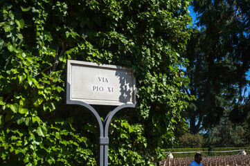 Pope Pius XI street sign in Vatican gardens