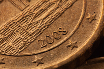 Series of macro shots of euro coins. Reverse of 10 cents. Year of manufacture 2008. Country Austria