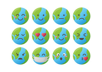 Earth planet emoji pack icons for apps. Bundle of bright planet emoji with simle gradient for app or web site.