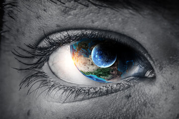 Human eye and space. Elements of this image furnished by NASA.