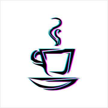 Coffee Cup Glitch Icon, Tea Cup Icon