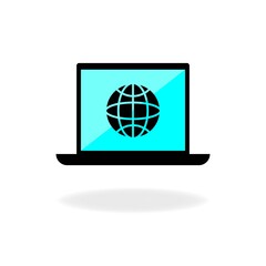 Laptop with web sign icon in color. Notebook and site. Display with internet symbol. Flat style design illustration. Suitable web design, mobile app, template ui. White background. Vector EPS 10