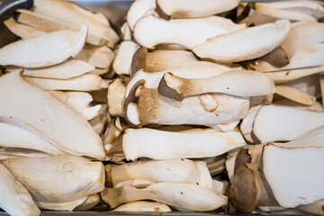 Sliced fresh mushrooms at a grilled buffet restaurant in Thailand