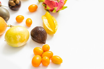 Assortment of exotic fruits isolated on white