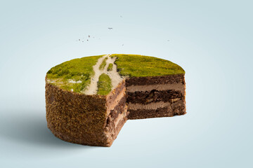 Green landscape on top of cake