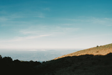 beautiful blue sky high peak mountains green forest guiding for backpacker camping backpacking hiking idea long weekend at Kew Mae Pan Nature Trail Waterfall Doi Inthanon, Chiang Mai, Thailand.
