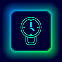 Glowing neon line Clock icon isolated on black background. Time symbol. Colorful outline concept. Vector