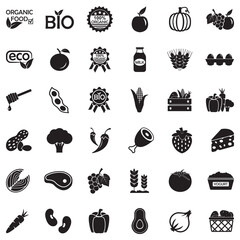 Organic Food Icons. Black Flat Design. Vector Illustration.
